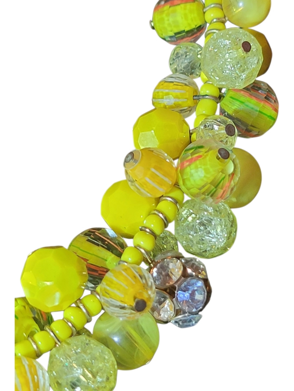 Lemon Yellow Statement Bib Necklace Chunky Glass Bead Gold Tone Summer Jewelry - Picture 5 of 7